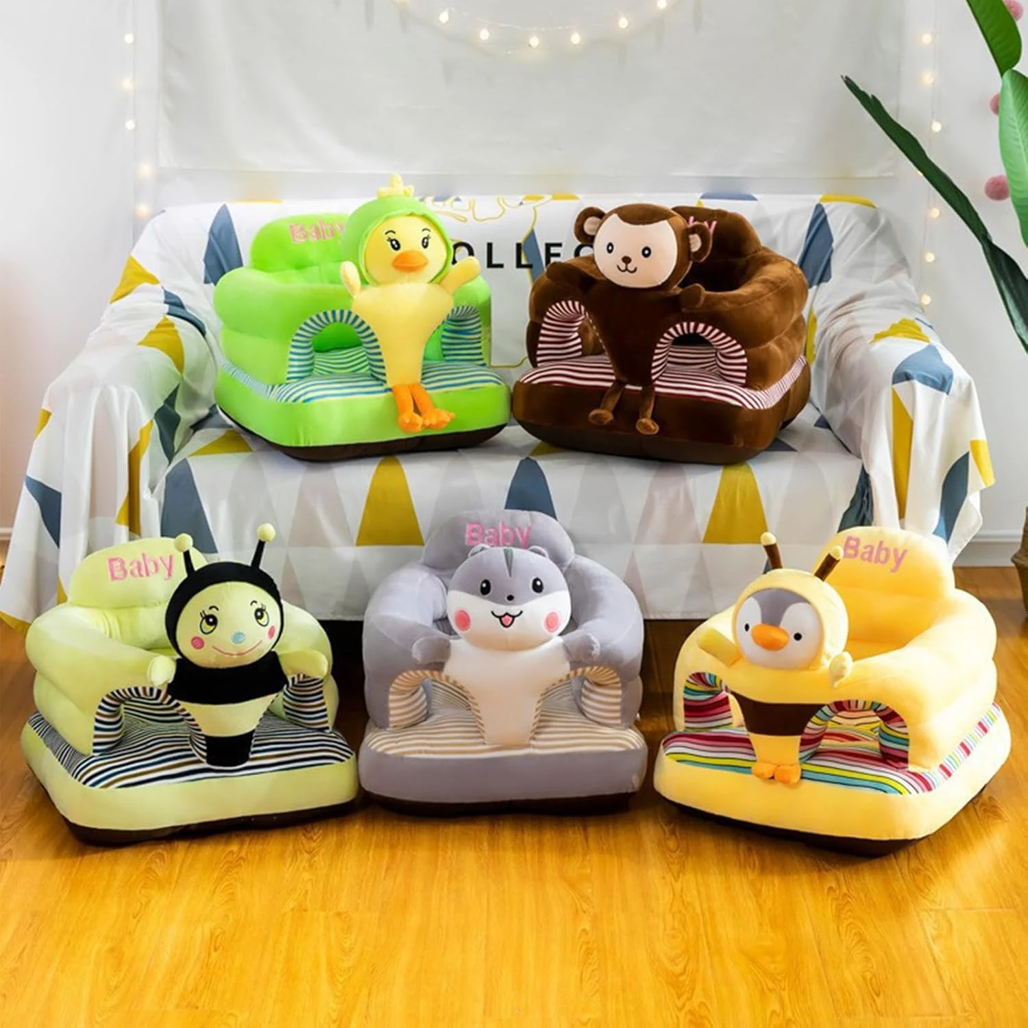 Baby Seat for 3-24 Month, Infant Back Support Floor Chair, Plush Cartoon Animals